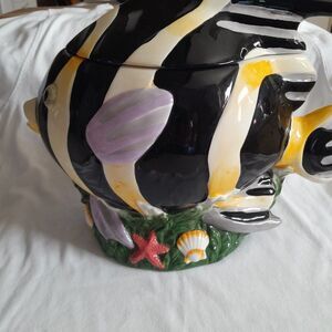 Sakura by Claire Murray Fish Ceramic Cookie Jar Hand-Painted 15.5"